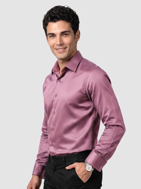 Mauve Double Cuff Satin Shirt