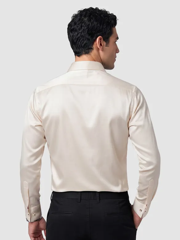Clay Beige Double Cuff Satin Shirt