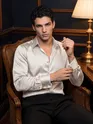 Clay Beige Double Cuff Satin Shirt