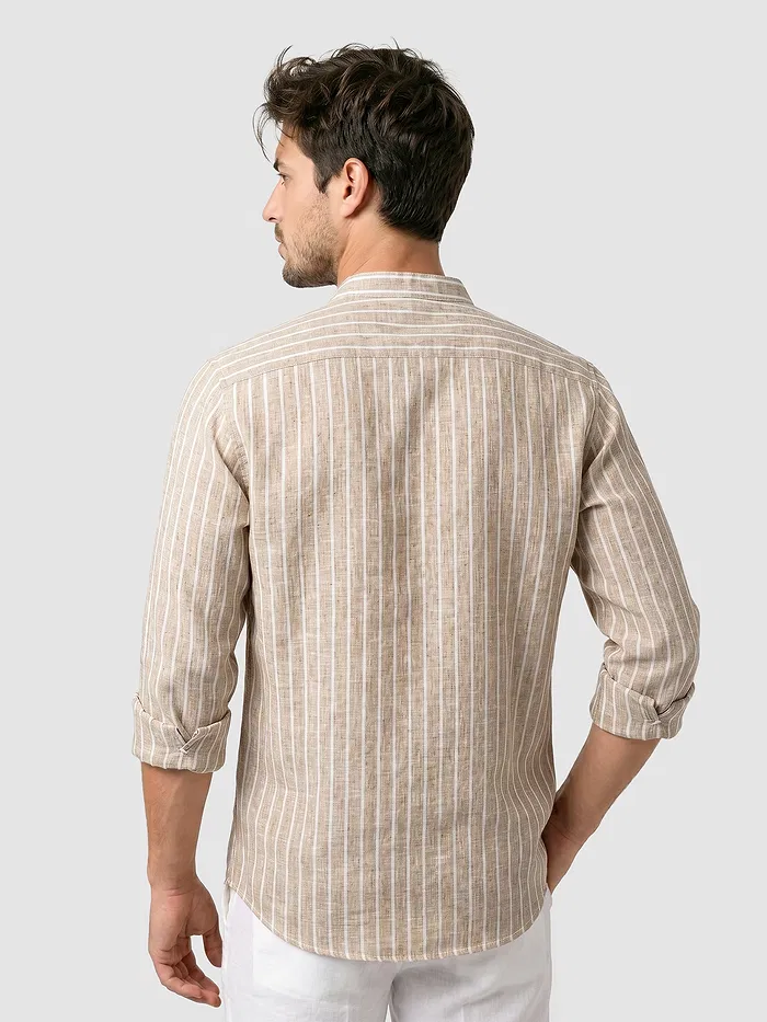 Sand Brown Linen Striped Shirt
