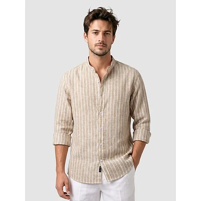 Sand Brown Linen Striped Shirt