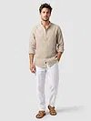 Sand Brown Linen Striped Shirt