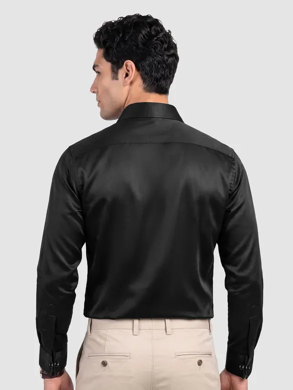 Black Double Cuff Satin Shirt