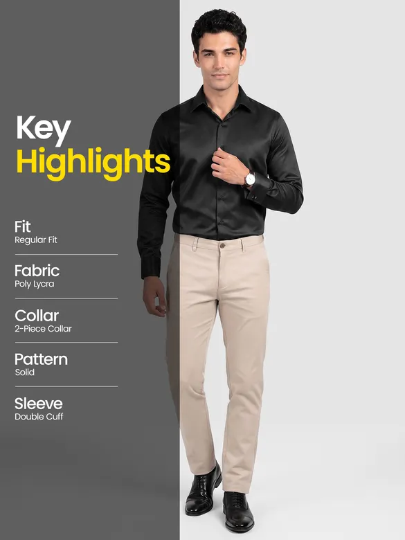Black Double Cuff Satin Shirt
