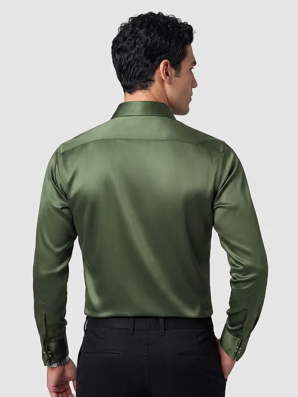 Dark Green Double Cuff Satin Shirt