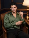 Dark Green Double Cuff Satin Shirt