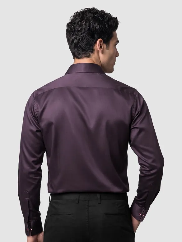 Dark Wine Double Cuff Satin Shirt