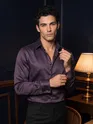Dark Wine Double Cuff Satin Shirt
