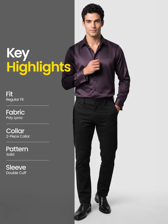 Dark Wine Double Cuff Satin Shirt