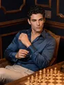Navy Double Cuff Satin Shirt