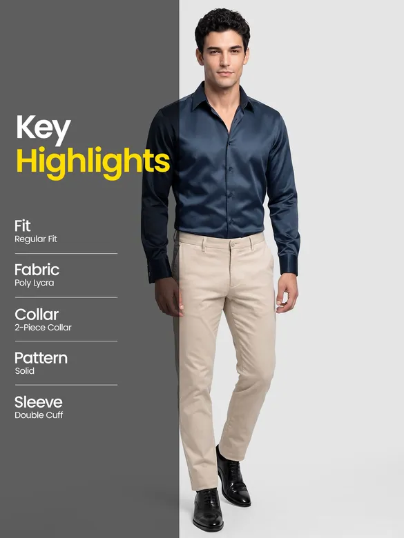 Navy Double Cuff Satin Shirt