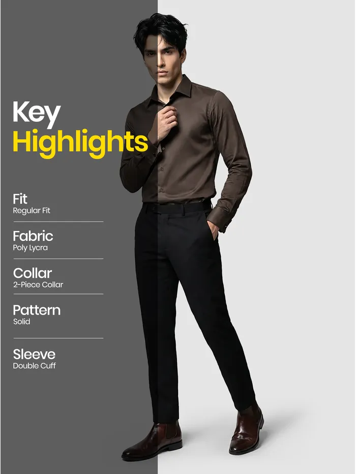 Brown Double Cuff Satin Shirt