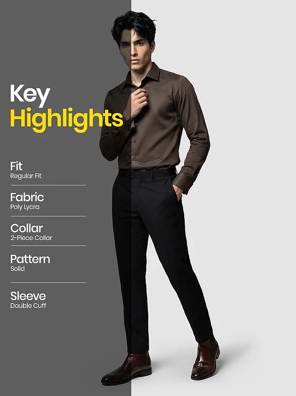 Brown Double Cuff Satin Shirt