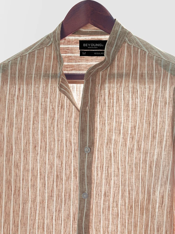 Brown Linen Striped Shirt