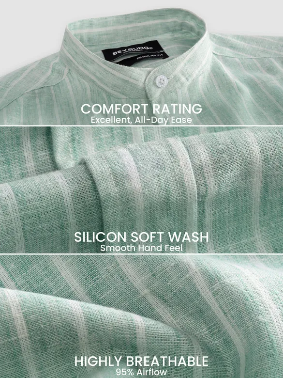 Green Linen Striped Shirt