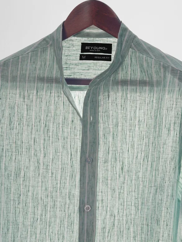Green Linen Striped Shirt