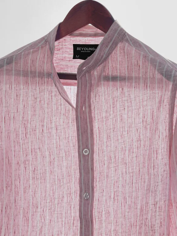 Mauve Linen Striped Shirt