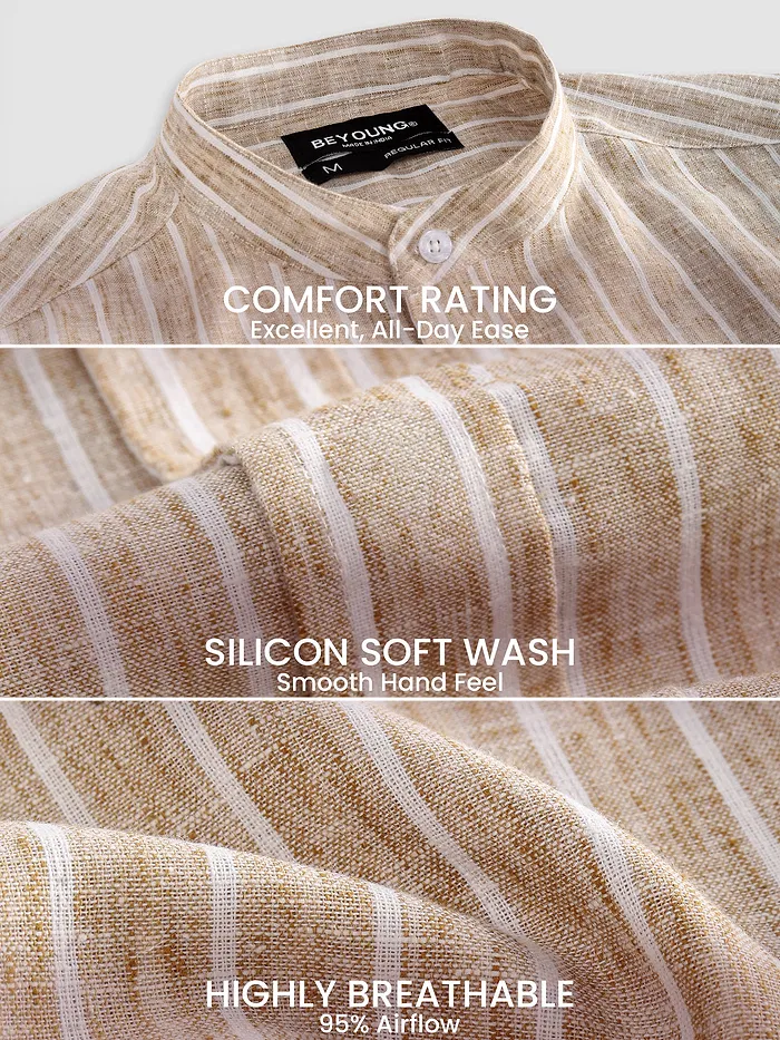 Sand Brown Linen Striped Shirt