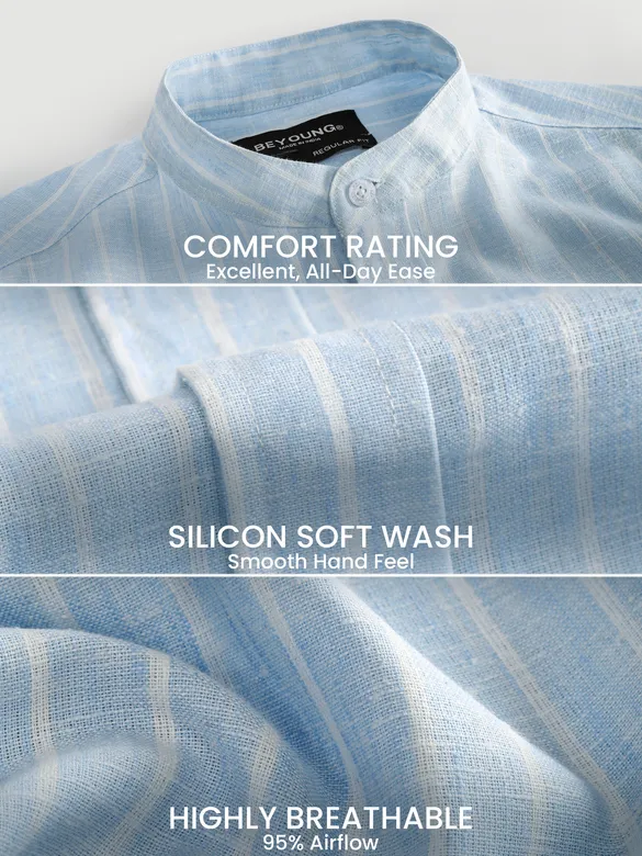 Sky Blue Linen Striped Shirt