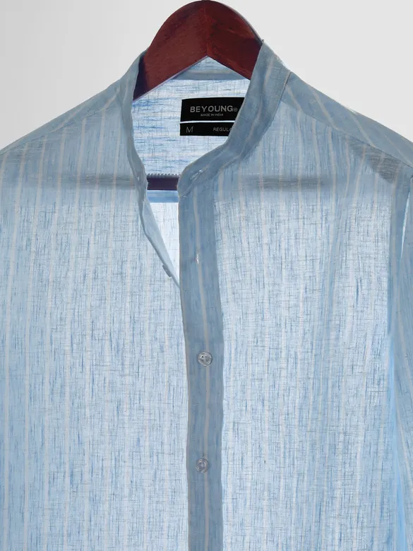 Sky Blue Linen Striped Shirt