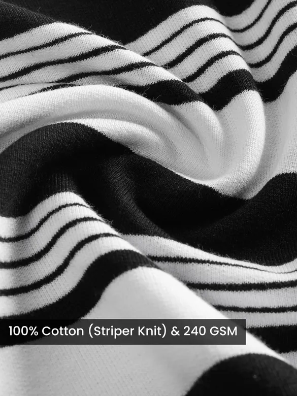 Black Striped Knitted T-Shirt for Women