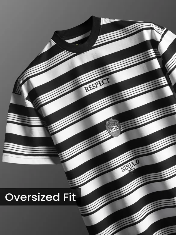 Black Striped Knitted T-Shirt for Women