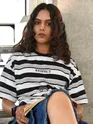 Black Striped Knitted T-Shirt for Women