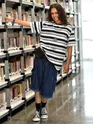 Black Striped Knitted T-Shirt for Women