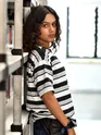 Black Striped Knitted T-Shirt for Women