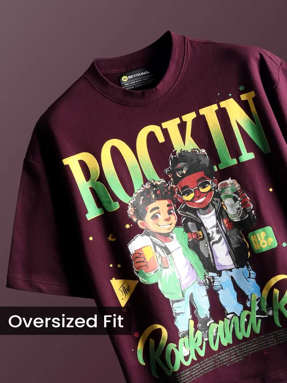 Dark Purple Rock and Roll HD Printed Oversized Tshirt for Women
