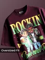 Dark Purple Rock and Roll HD Printed Oversized Tshirt for Women
