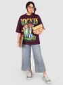 Dark Purple Rock and Roll HD Printed Oversized Tshirt for Women