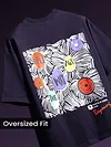 Dark Violet Blooming Puff Printed Oversized T-Shirt for Women