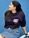 Dark Violet Blooming Puff Printed Oversized T-Shirt for Women