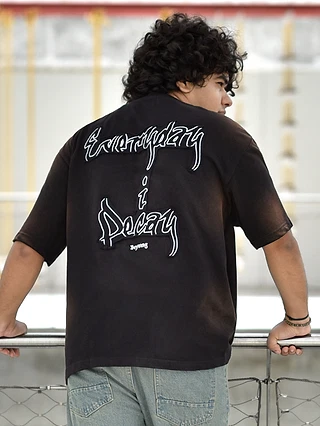 Black Back Patch Acid Wash Oversized Tshirt