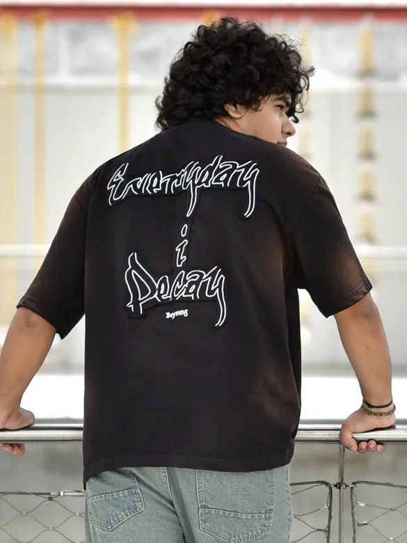 Black Back Patch Acid Wash Oversized Tshirt