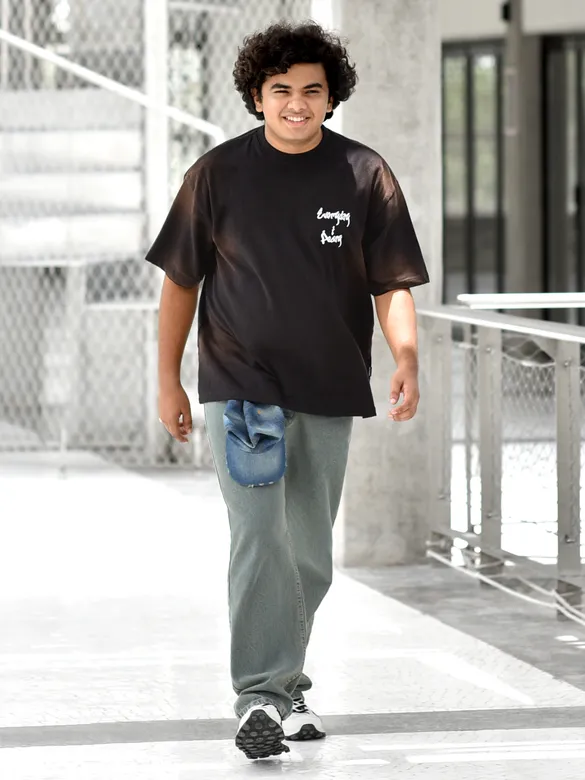 Black Back Patch Acid Wash Oversized Tshirt