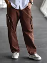 Caramel Brown Raw Edge 3D Pocket Cargo Pants