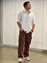 Caramel Brown Raw Edge 3D Pocket Cargo Pants
