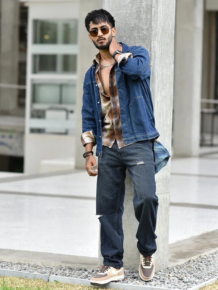 Dark Blue Distressed Baggy Fit Jeans