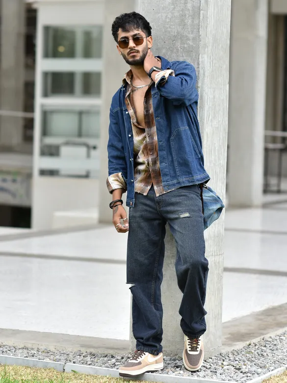 Dark Blue Distressed Baggy Fit Jeans