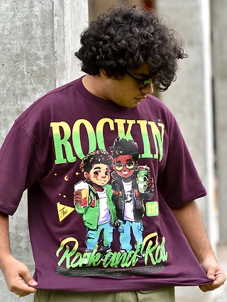 Dark Purple Rock and Roll HD Printed Oversized Tshirt