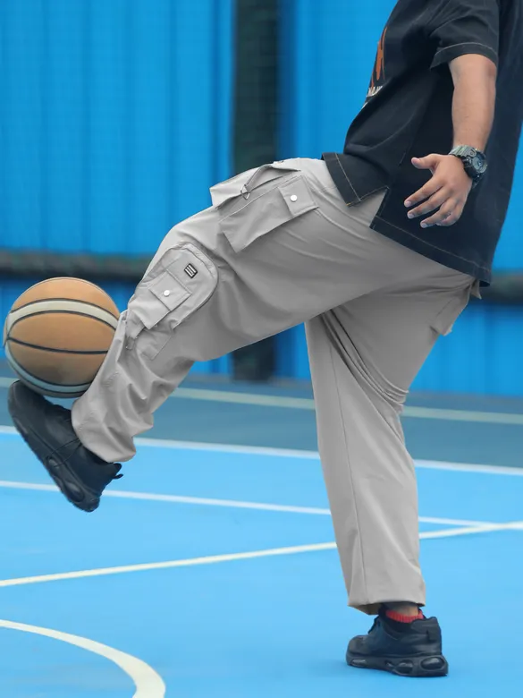 Light Grey 11 Pocket Buckle Cargo Pants