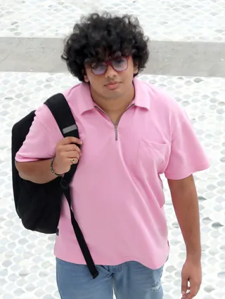 Pink Oversized Zipper Polo T-shirt