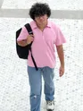 Pink Oversized Zipper Polo T-shirt