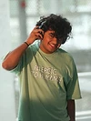 Pista Green Allergic To Human Puff Printed Oversized T-Shirt