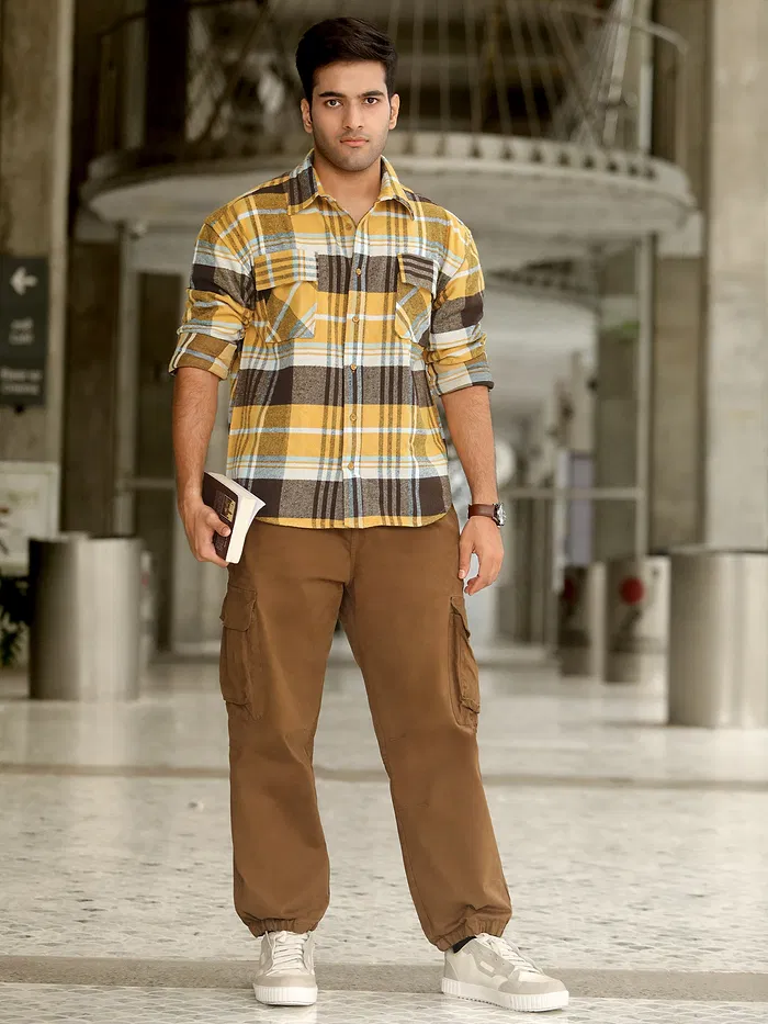 Yellow Recycled Plaid Flannel Shirt