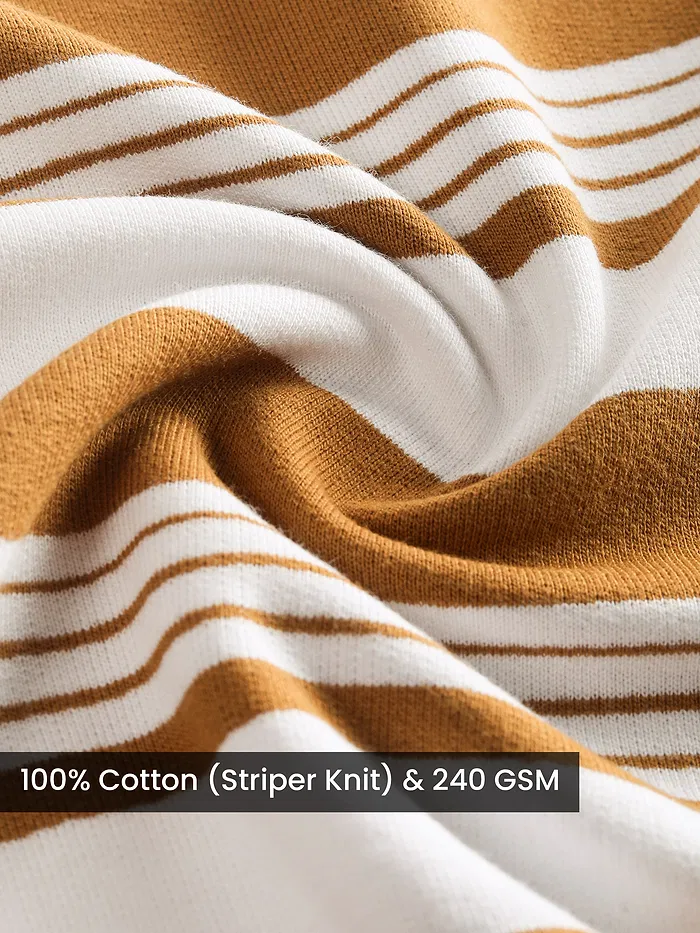Mustard Striped Knitted T-Shirt for Women