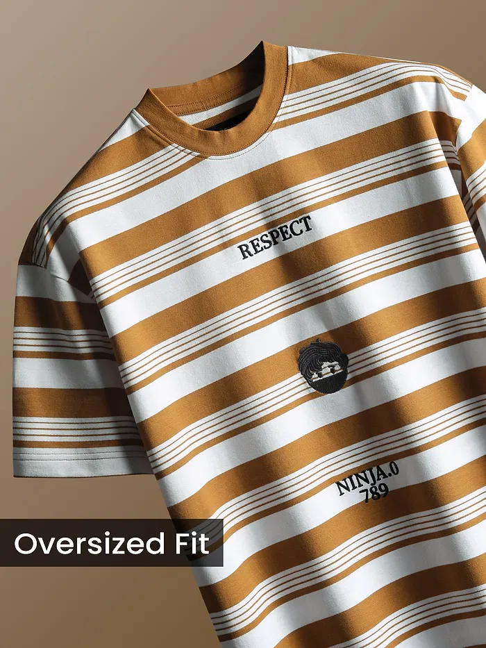 Mustard Striped Knitted T-Shirt for Women