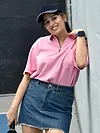 Pink Oversized Zipper Polo T-shirt for Women